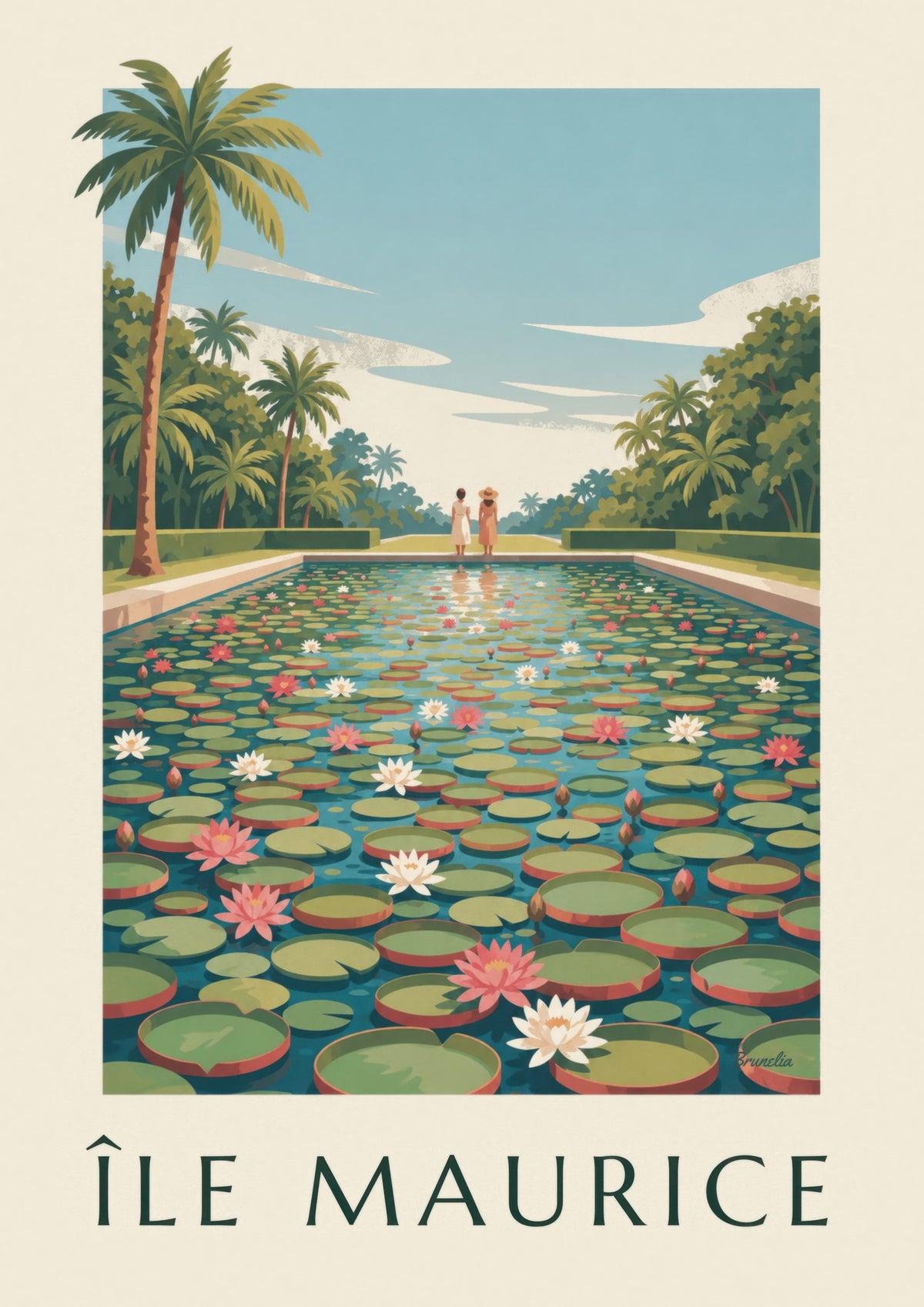Poster Mauritius reuzenwaterlelies (titel ÎLE MAURICE)