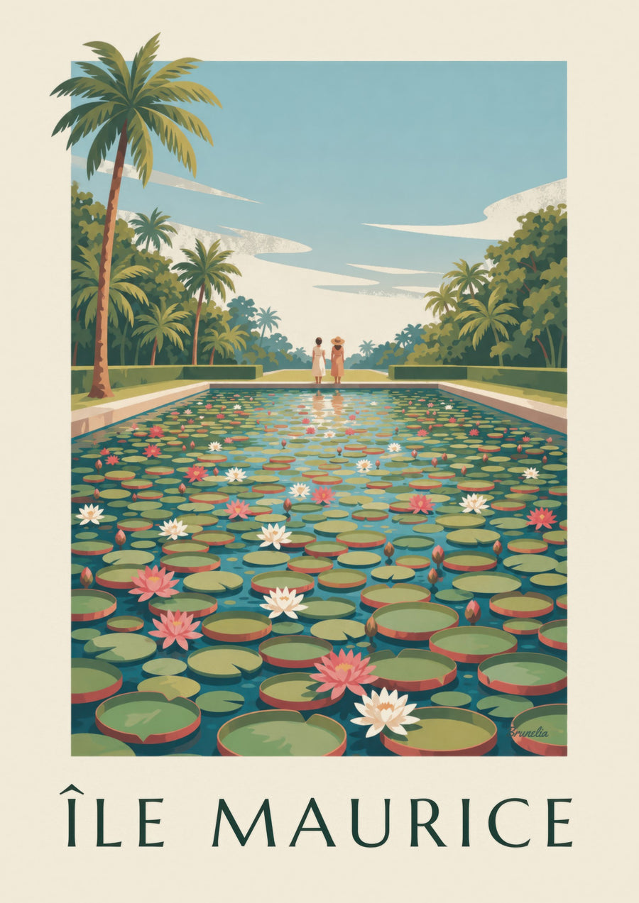 Poster Mauritius reuzenwaterlelies (titel ÎLE MAURICE)