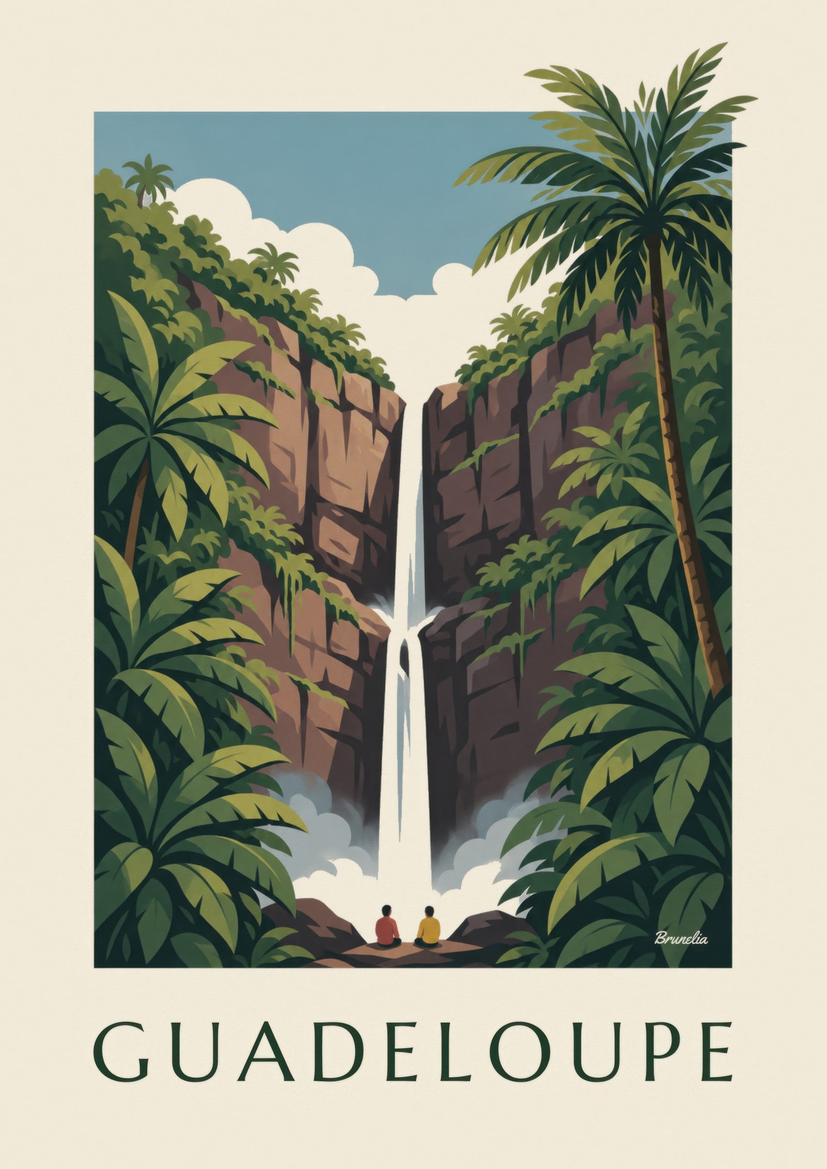 Affiche Guadeloupe, chutes du Carbet en forêt tropicale: detail in close-up