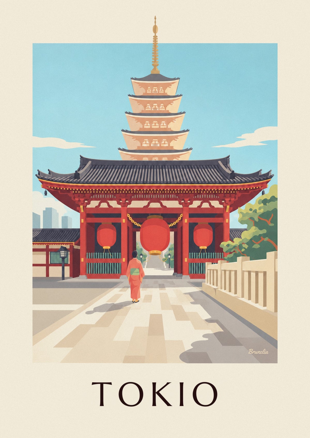 Poster Senso-ji-tempel met zijn grote rode lantaarn in Tokio