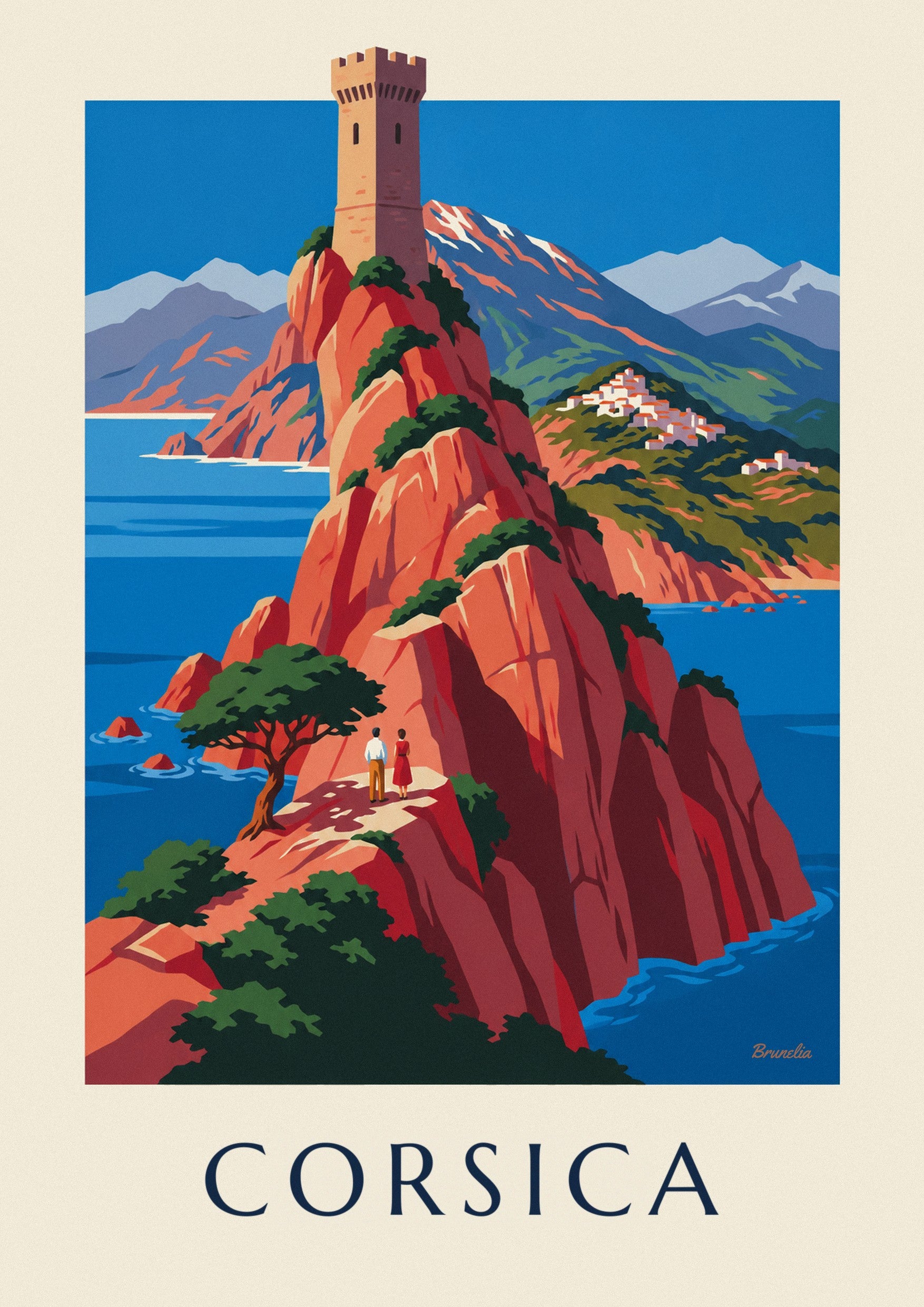 Poster ruige kust van Corsica, rode kliffen en Monte Cinto: detail in close-up