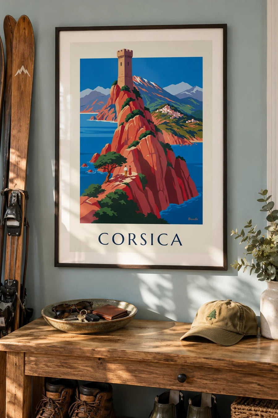 Poster ruige kust van Corsica, rode kliffen en Monte Cinto: ingelijst aan de muur