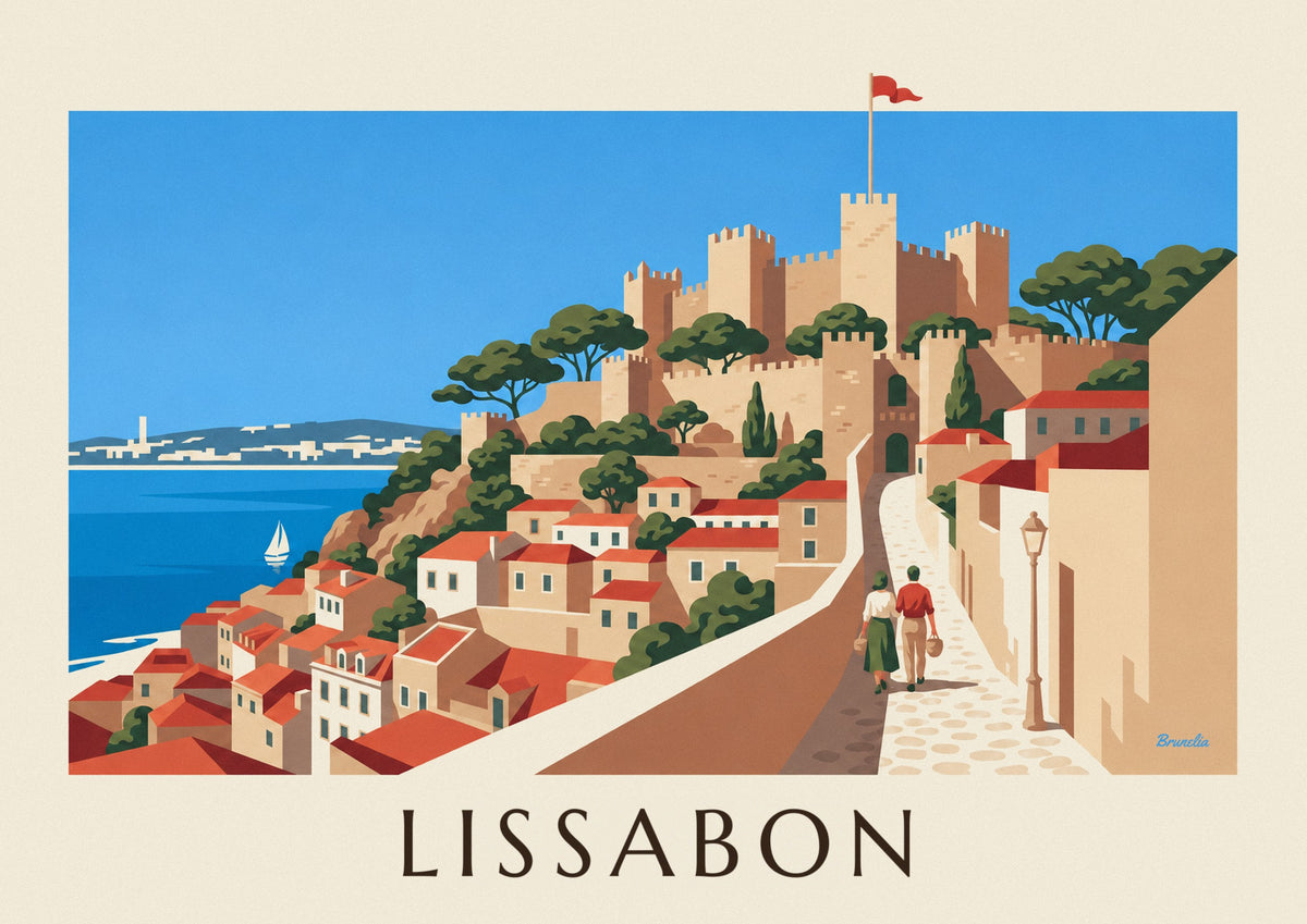 Poster Castelo de São Jorge en daken van de Alfama in Lissabon