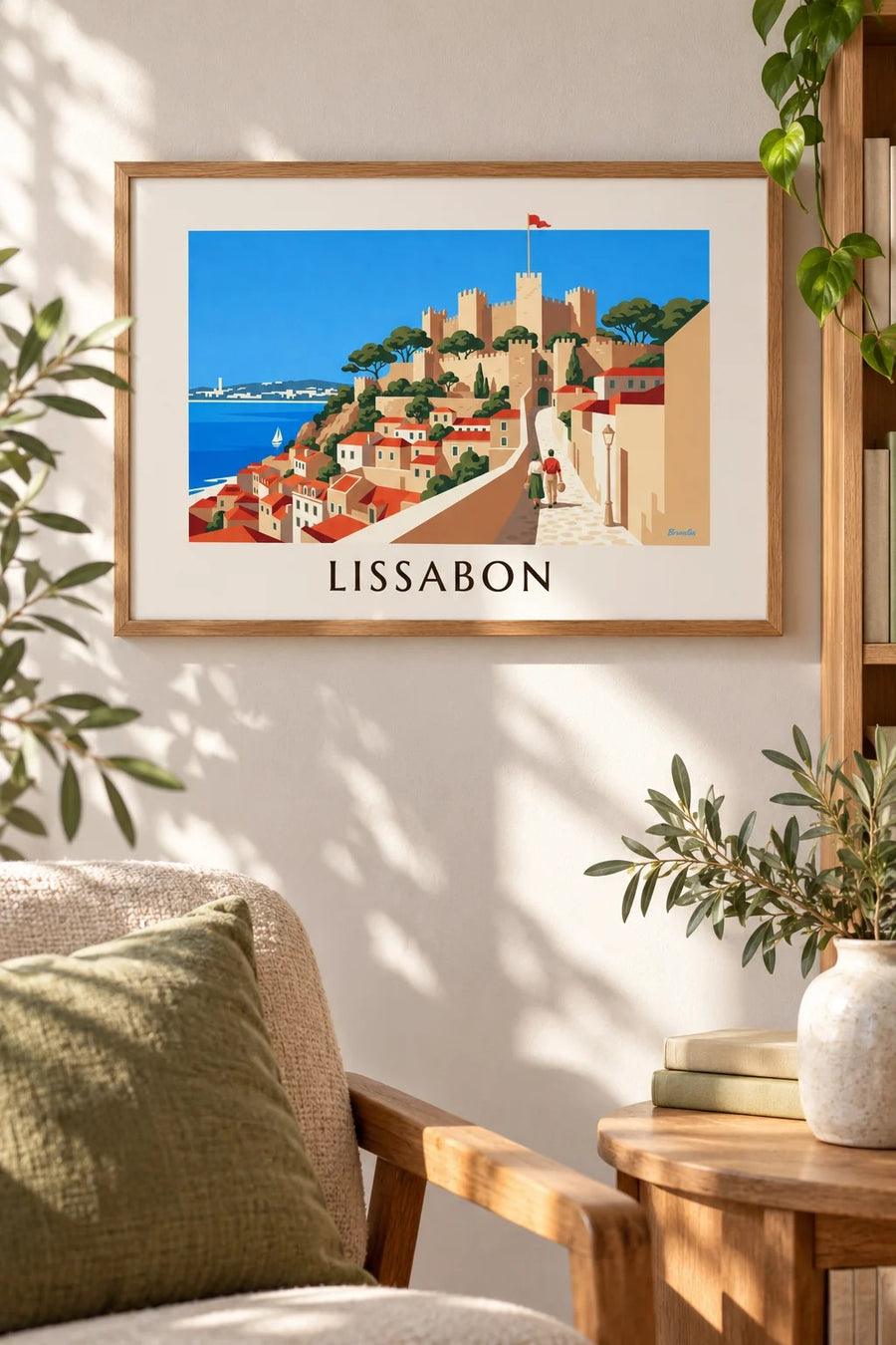 Poster Castelo de São Jorge en daken van de Alfama in Lissabon: klein A4-formaat ingelijst
