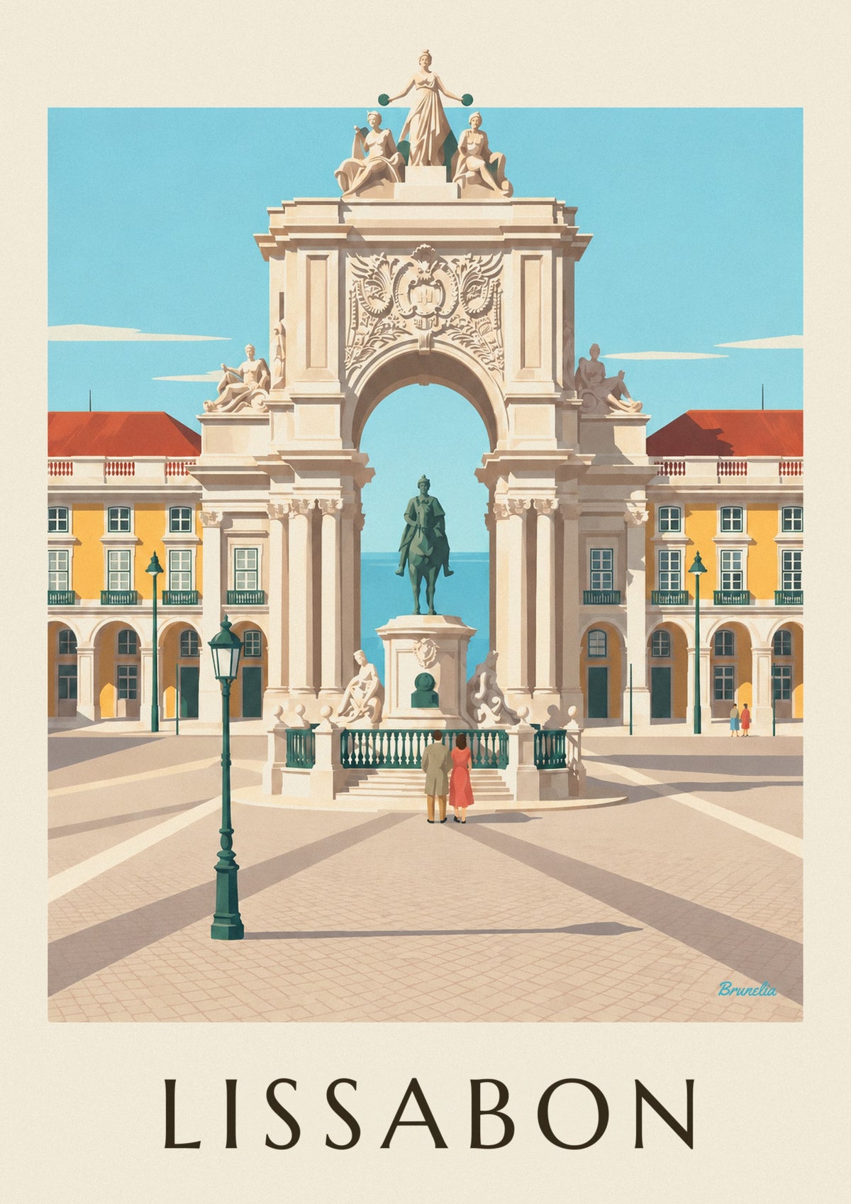 Poster Handelsplein en Rua Augusta-boog in Lissabon