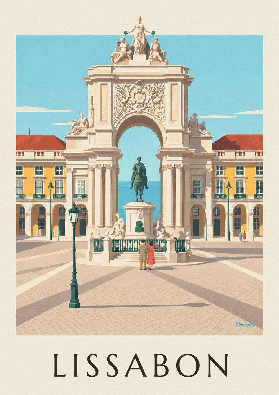 Poster Handelsplein en Rua Augusta-boog in Lissabon