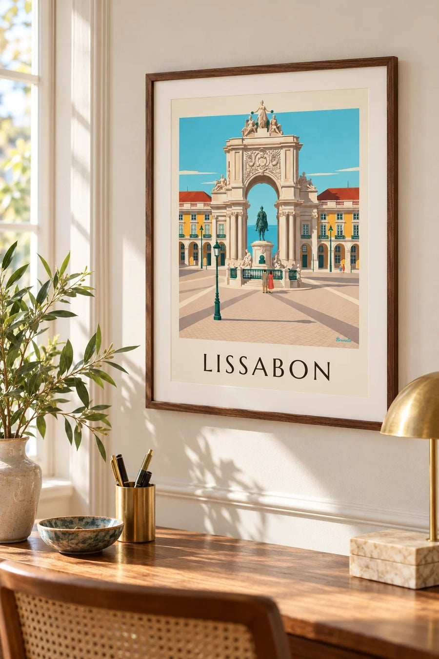 Poster Handelsplein en Rua Augusta-boog in Lissabon: klein formaat A4 ingelijst