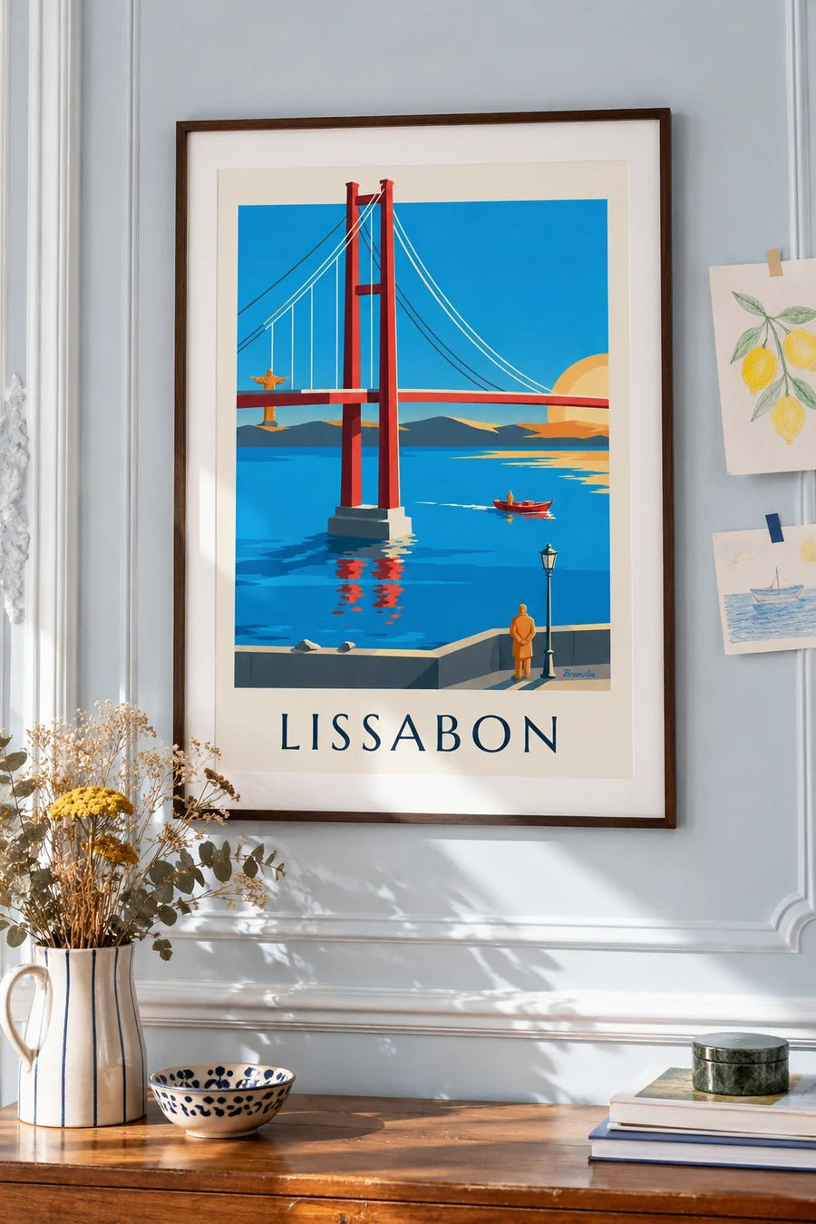 Poster 25 de Abrilbrug over de Taag in Lissabon: ingelijst aan de muur