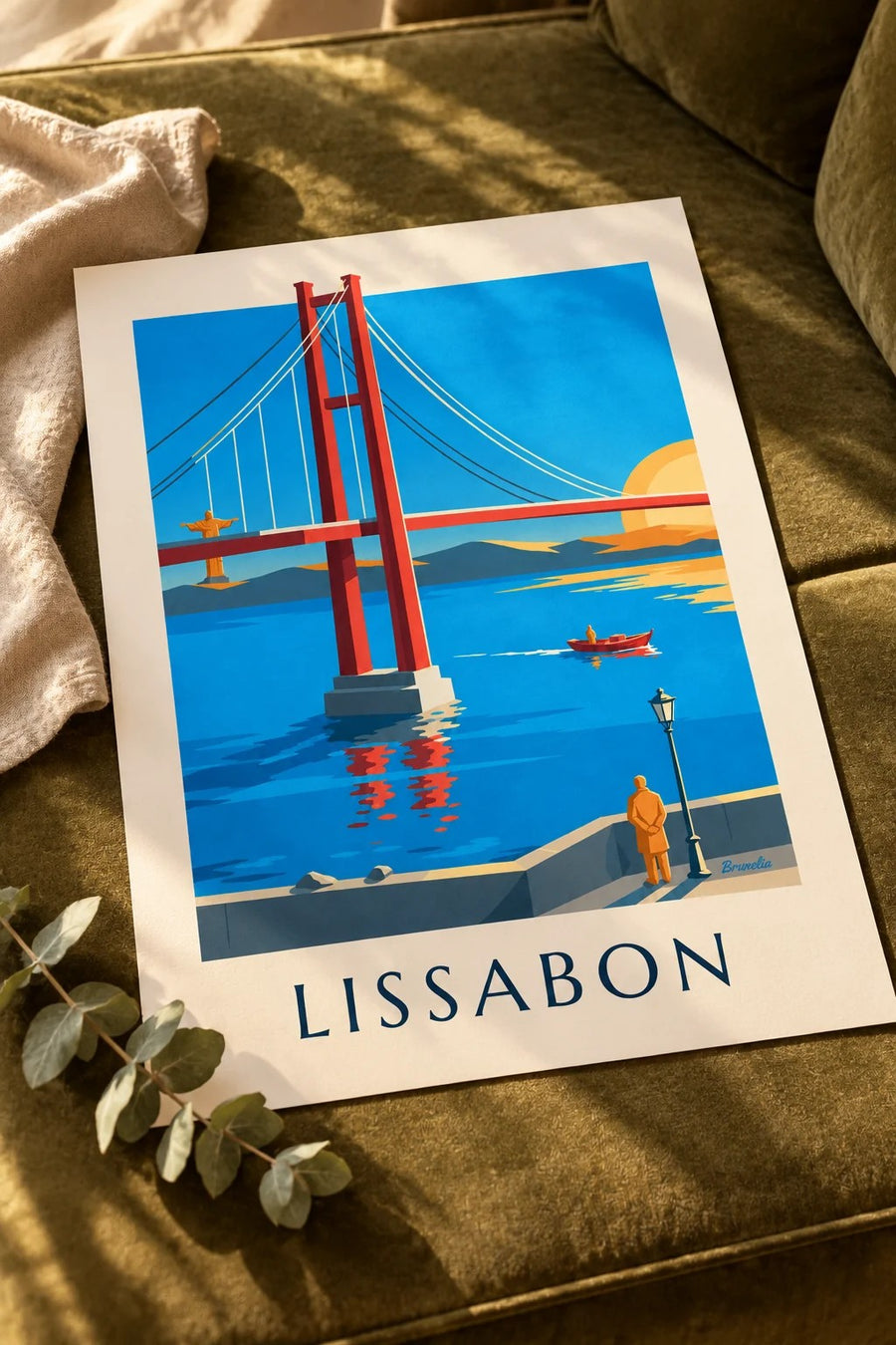 Poster 25 de Abrilbrug over de Taag in Lissabon: plat op een tafel