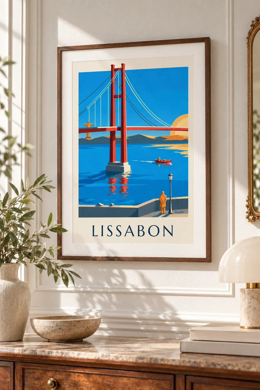 Poster 25 de Abrilbrug over de Taag in Lissabon: klein formaat A4 ingelijst