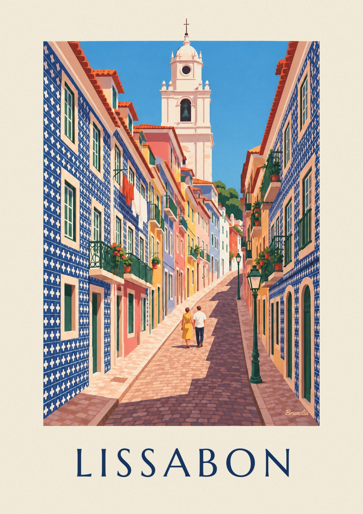 Poster steegje in Lissabon met azulejogevels