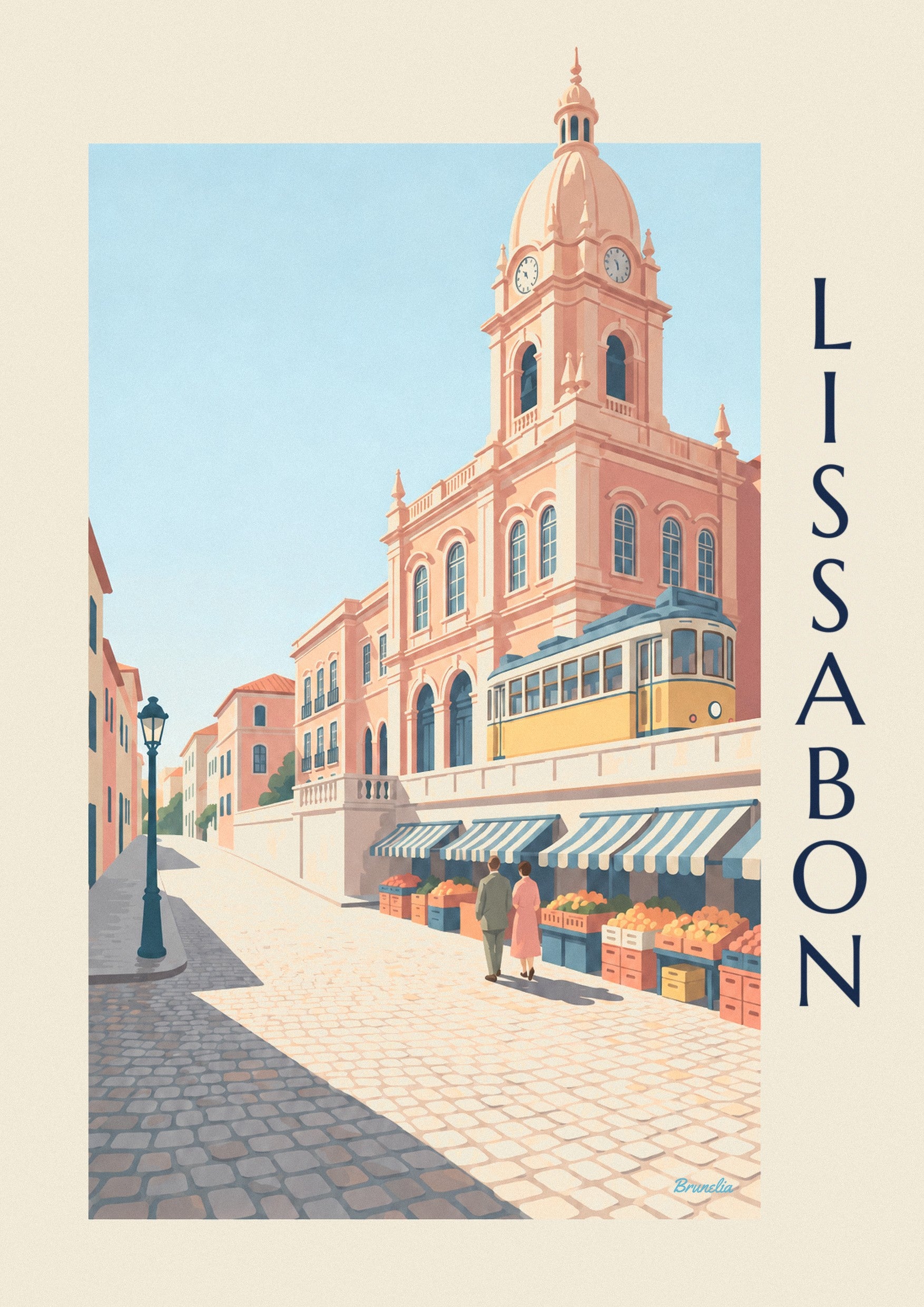 Poster Mercado da Ribeira in Lissabon met gele tram: detail in close-up
