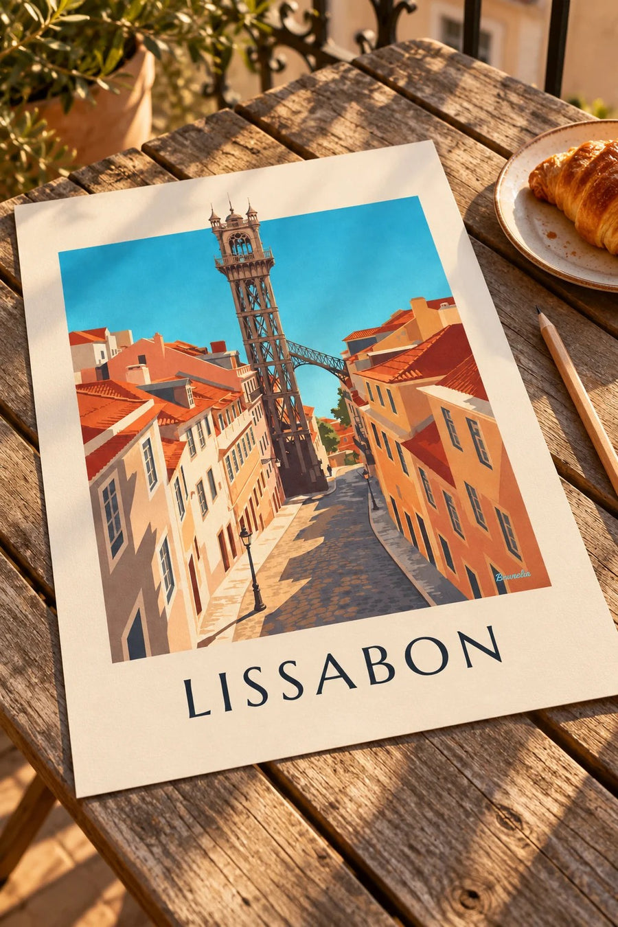 Poster Santa Justa-lift in Lissabon: op een tafel gezet