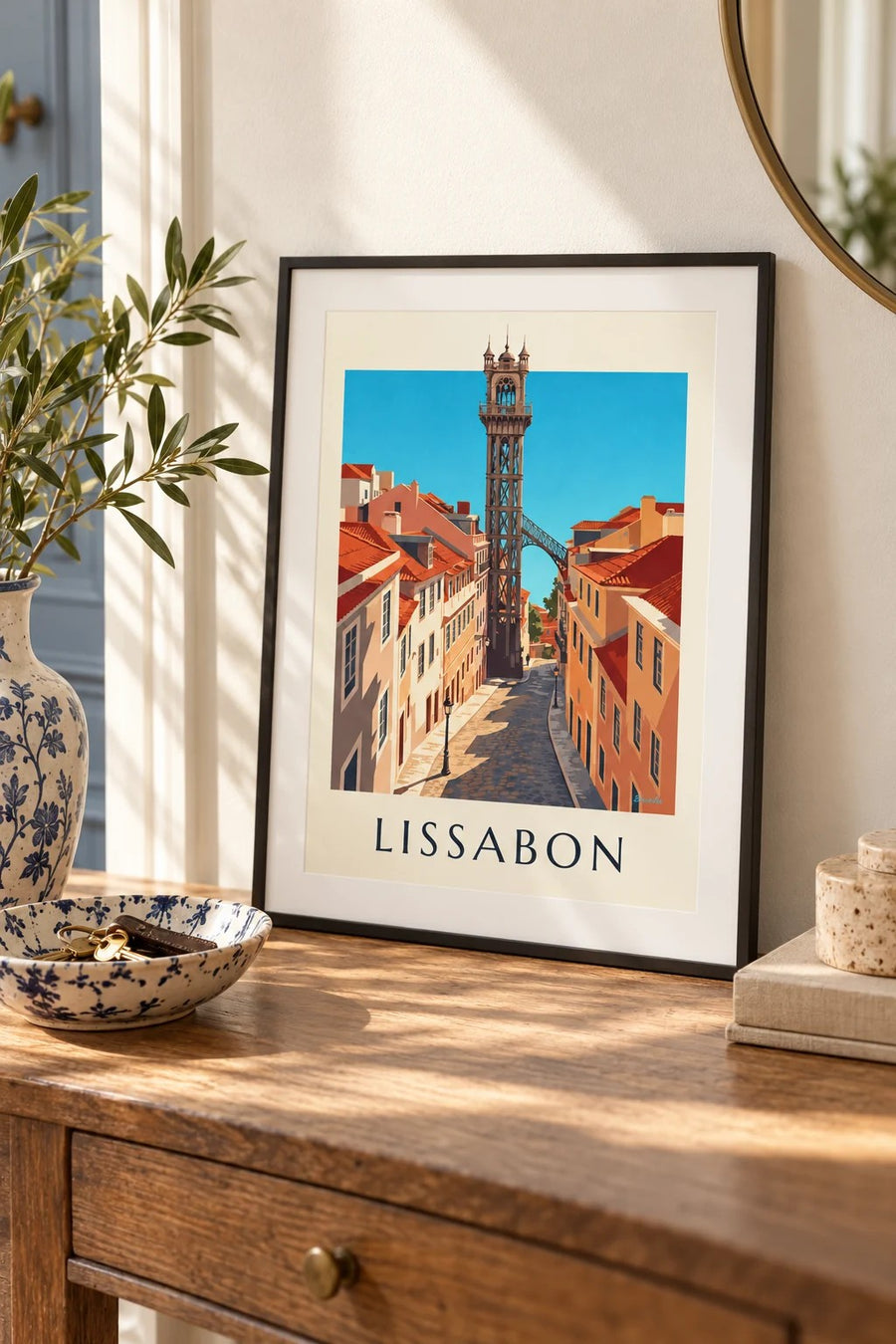 Poster Santa Justa-lift in Lissabon: klein A4-formaat, ingelijst