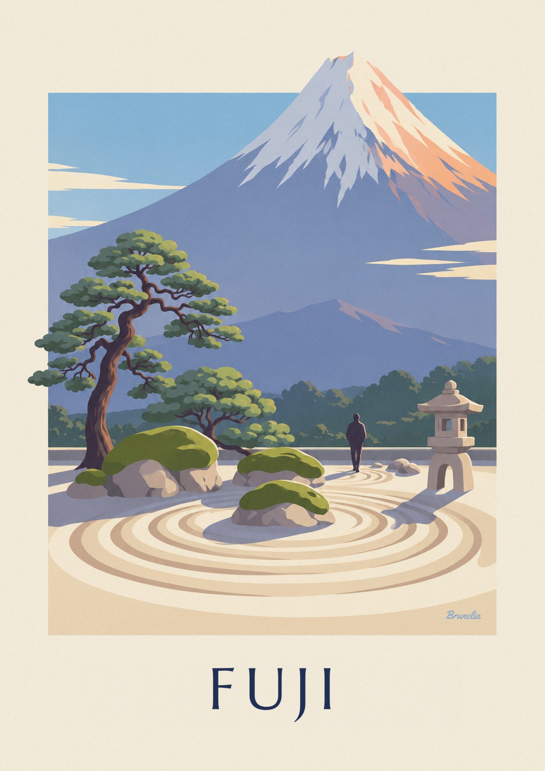 Poster Japanse zentuin met uitzicht op de Fuji: detail in close-up