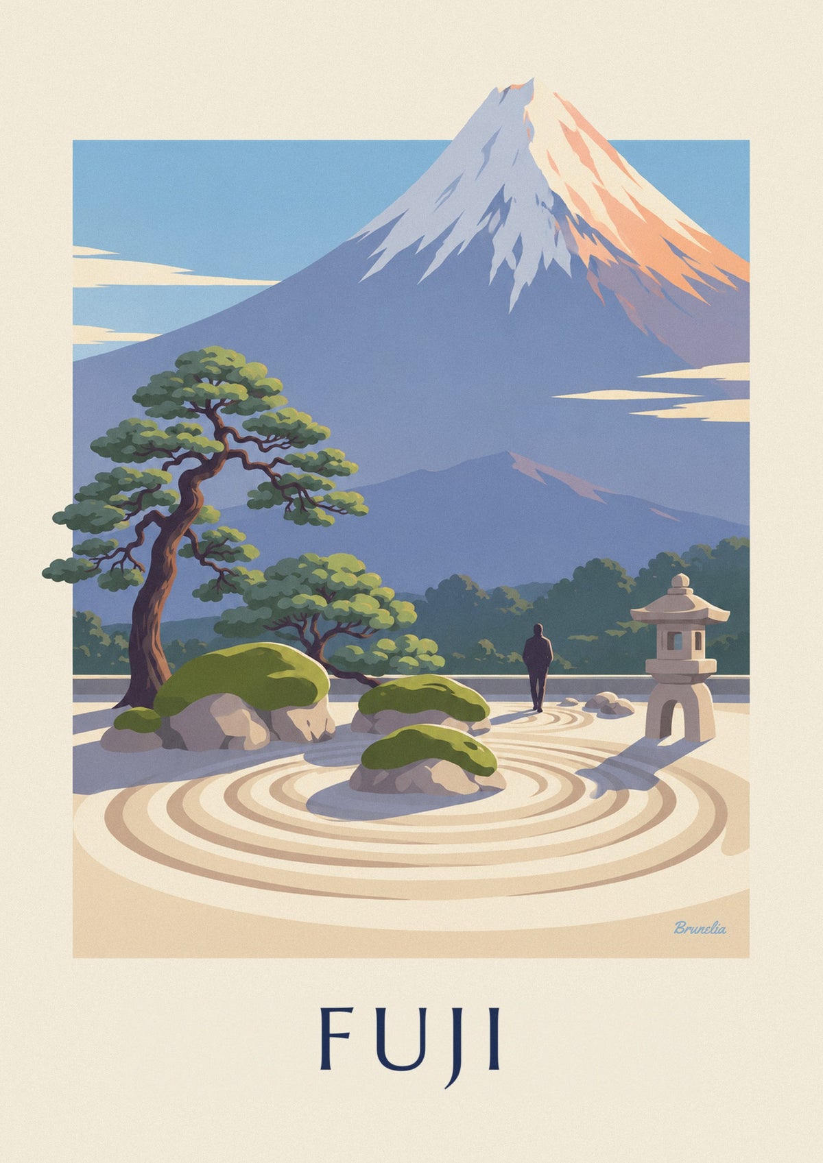 Poster Japanse zentuin met uitzicht op de Fuji