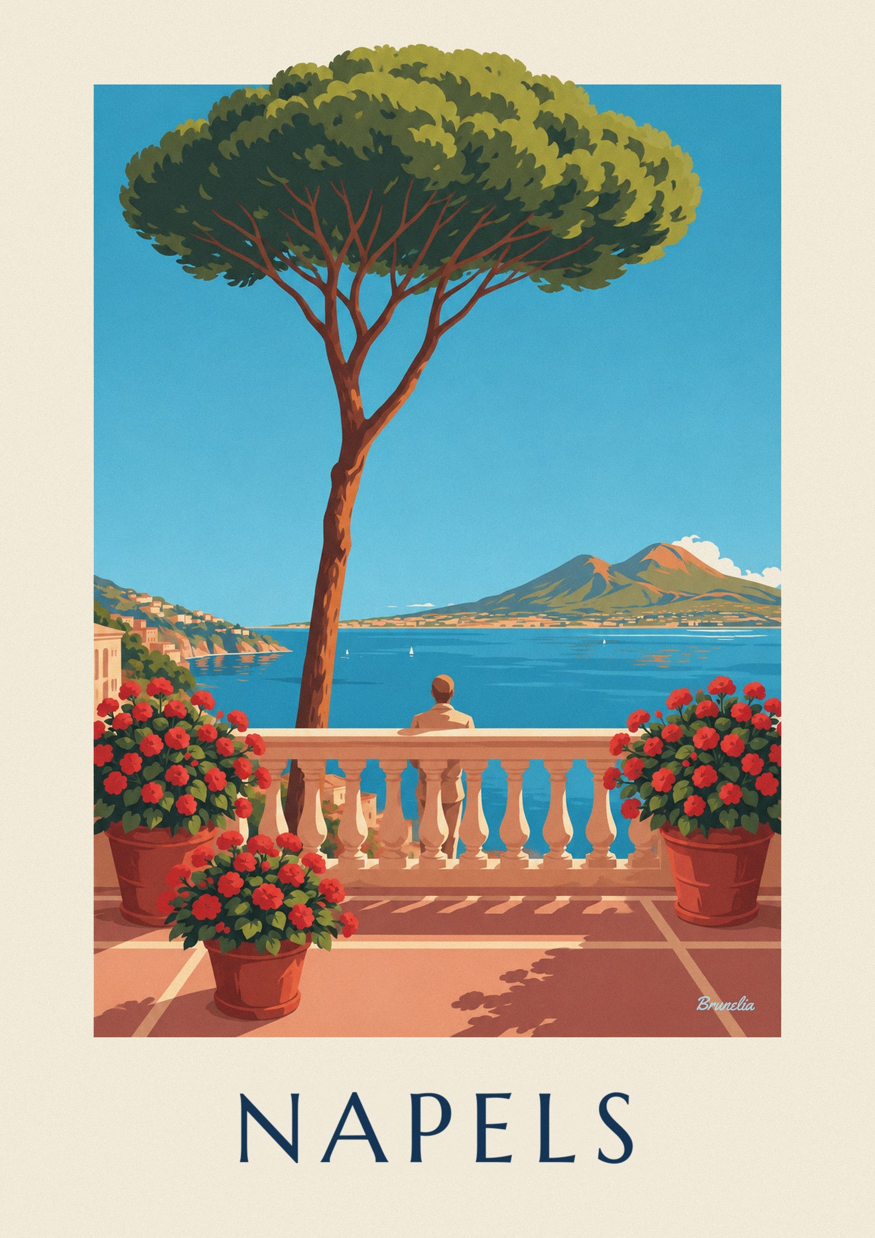 Poster Napels baai en Vesuvius gezien vanaf het terras: detail in close-up