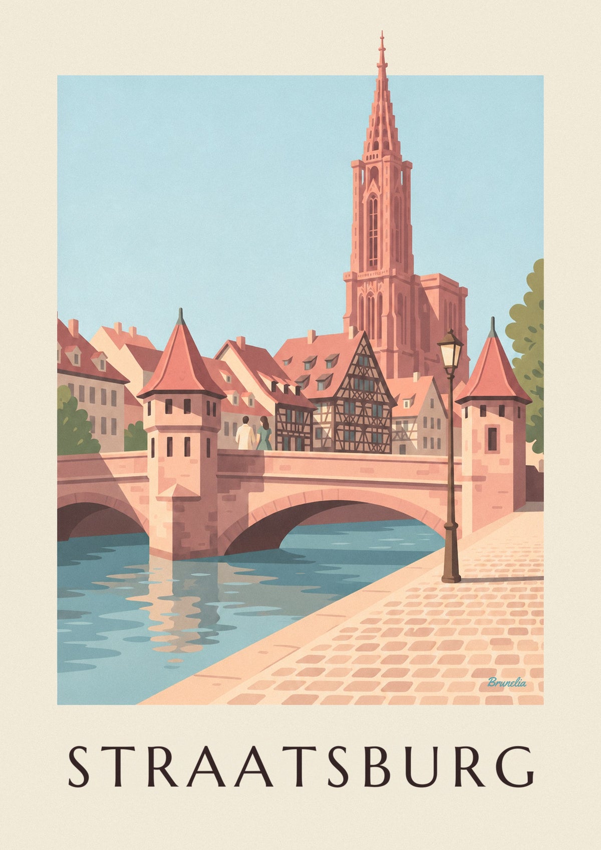 Poster kathedraal van Straatsburg en middeleeuwse brug