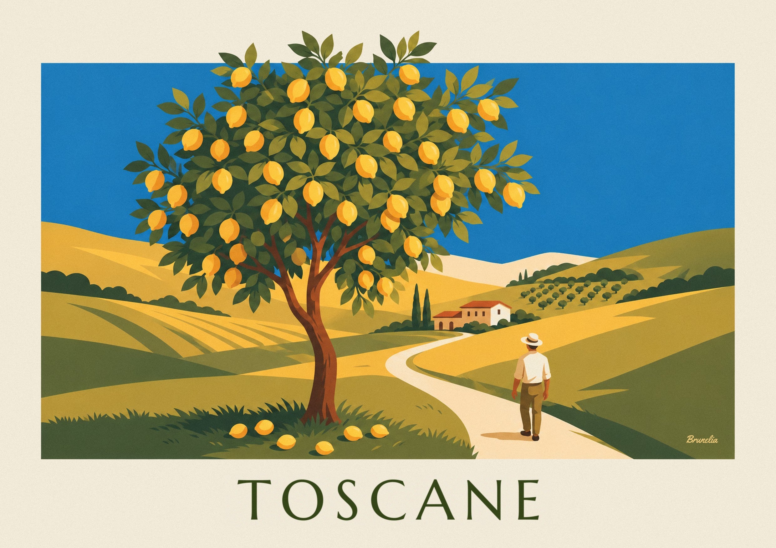 Poster citroenboom in een Toscaanse tuin in de zon: detail in close-up