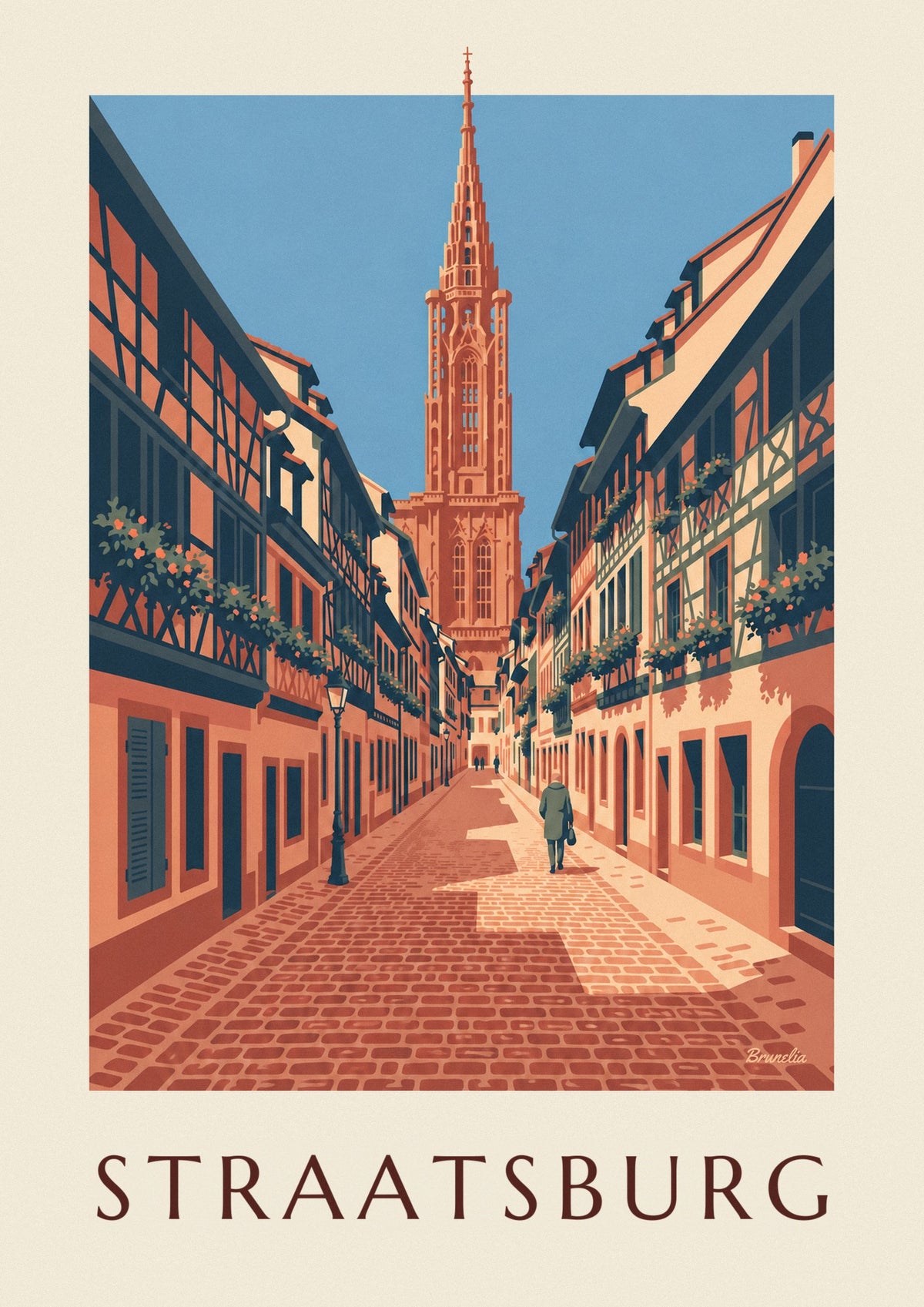 Poster geplaveid steegje en kathedraal in oud Straatsburg