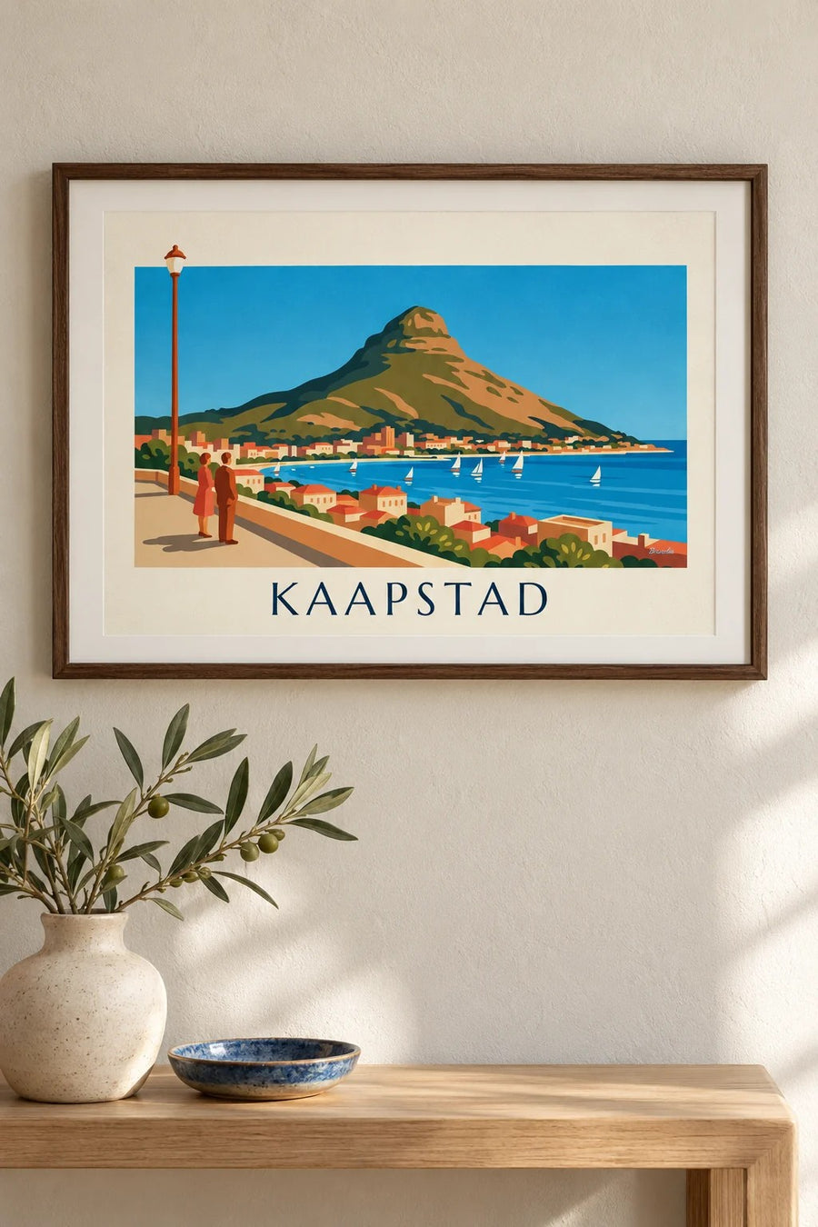 Poster Kaapstad, Lion's Head en baai met zeilboten vanaf de boulevard: klein A4-formaat, ingelijst