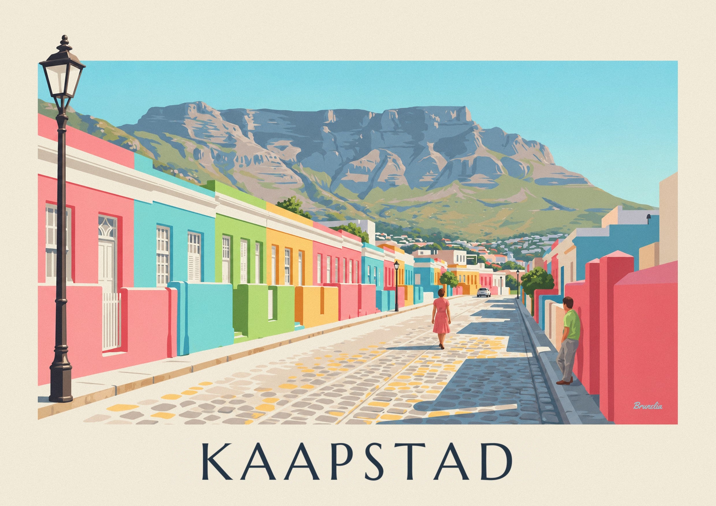 Poster kleurrijke huizen van Bo-Kaap in Kaapstad en Tafelberg: detail in close-up