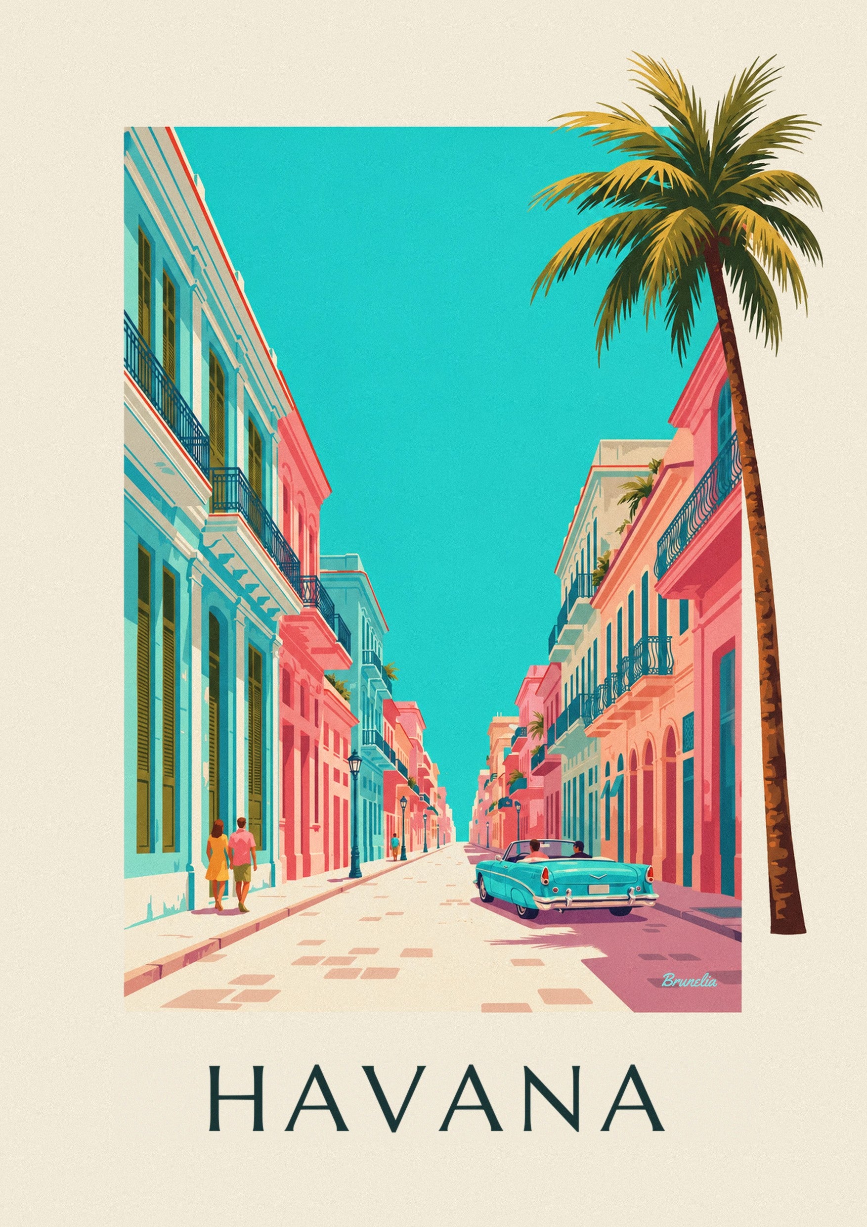 Poster turquoise Amerikaanse cabrio in Havana: detail in close-up