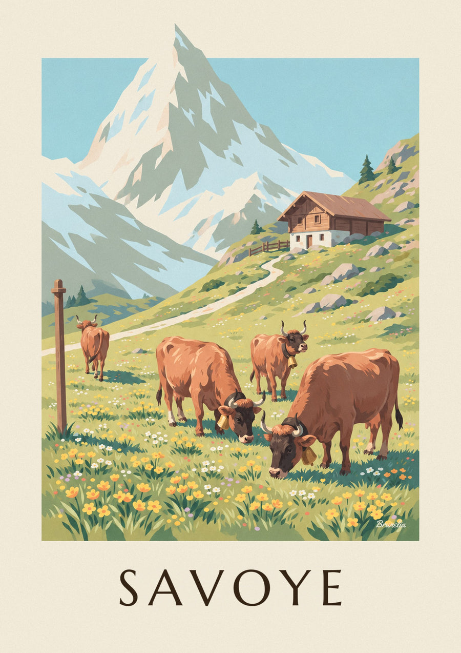 Poster Tarine-koeien in de alpenweiden van Savoie
