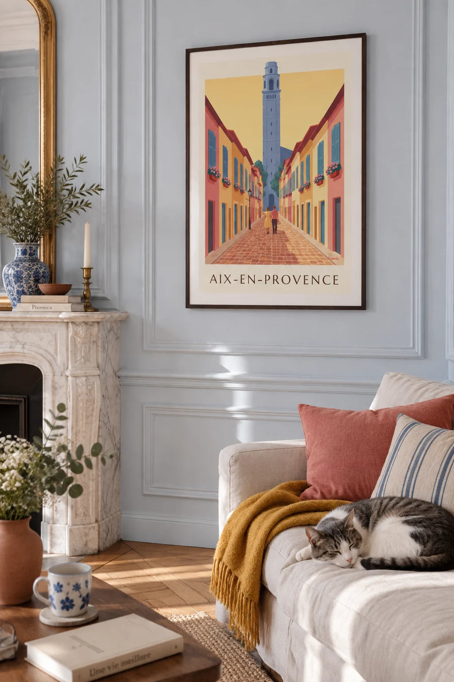 Poster of a lane with colorful facades in Aix-en-Provence: framed on the wall