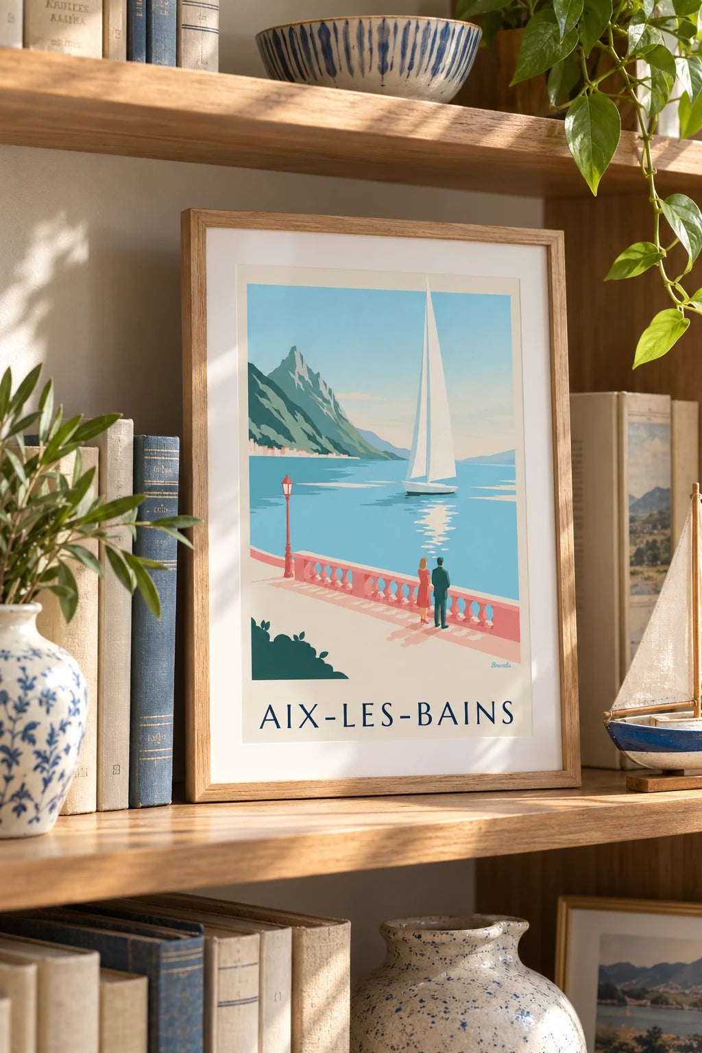 Kantoor: sfeerbeeld van Poster zeilboot op het Lac du Bourget bij Aix-les-Bains