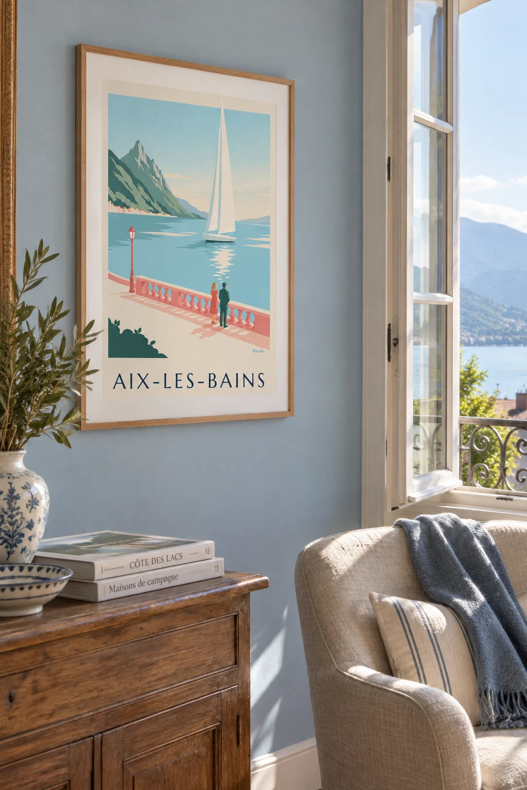Mise en situation de Affiche voilier sur le lac du Bourget à Aix-les-Bains