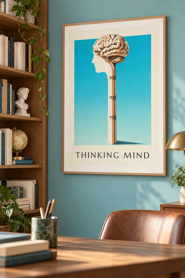 Poster anatomische plaat van de menselijke hersenen in profiel: ingelijst aan de muur