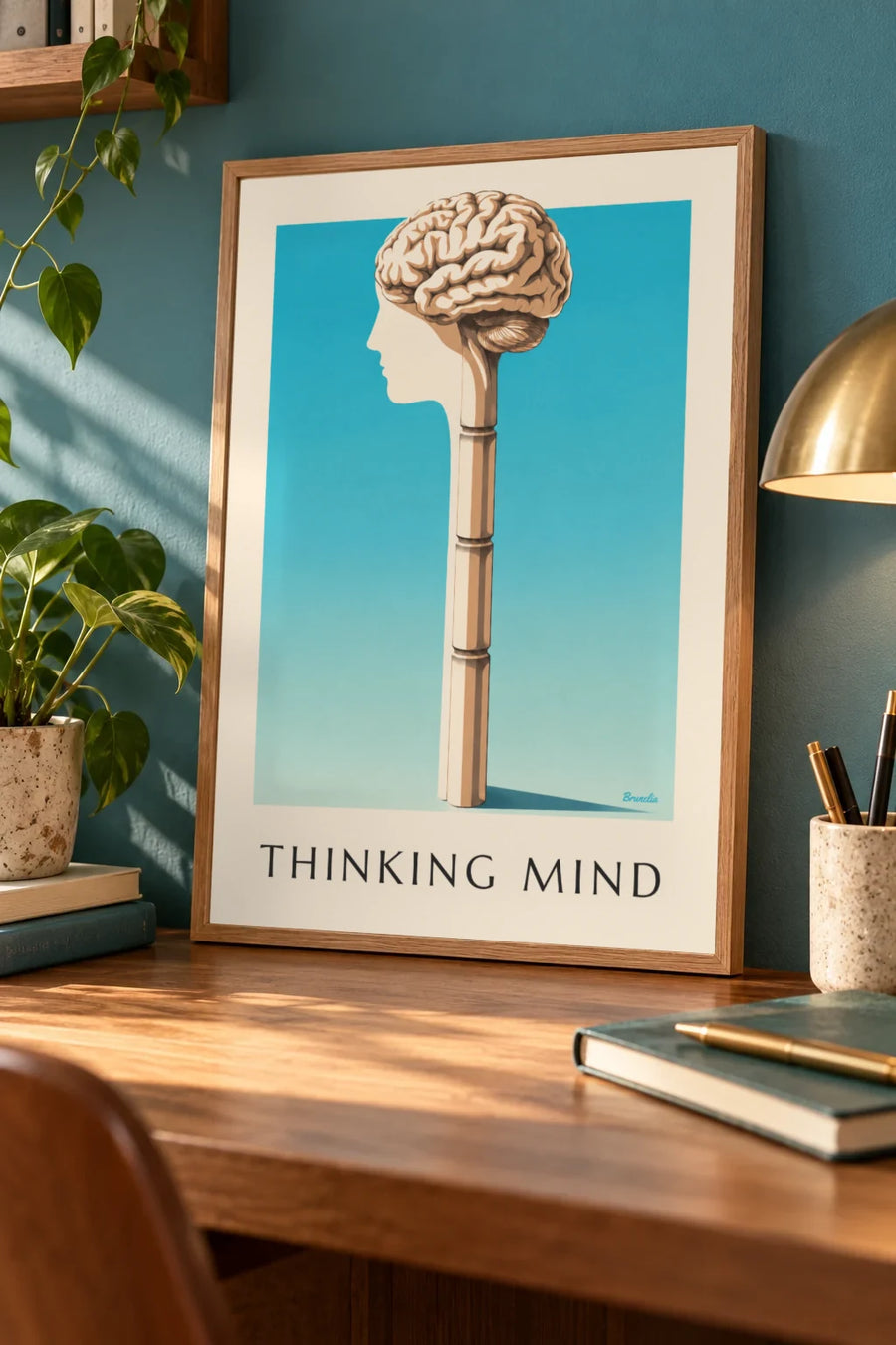 Poster anatomische plaat van het menselijk brein in profiel: klein formaat A4 ingelijst