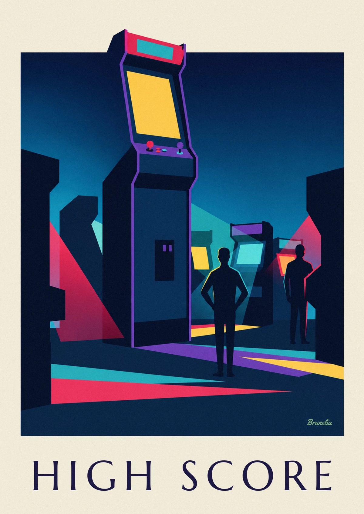 Affiche salle de jeux d'arcade illuminée de néons