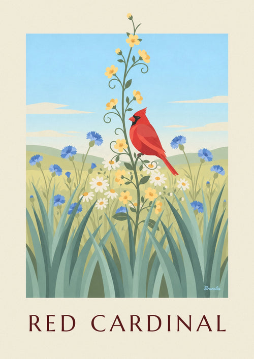 Red cardinal and wildflowers poster: the full poster