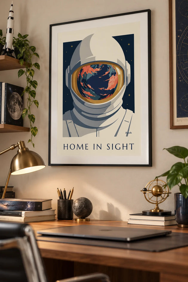 Ingelijste poster aan de muur in een interieur