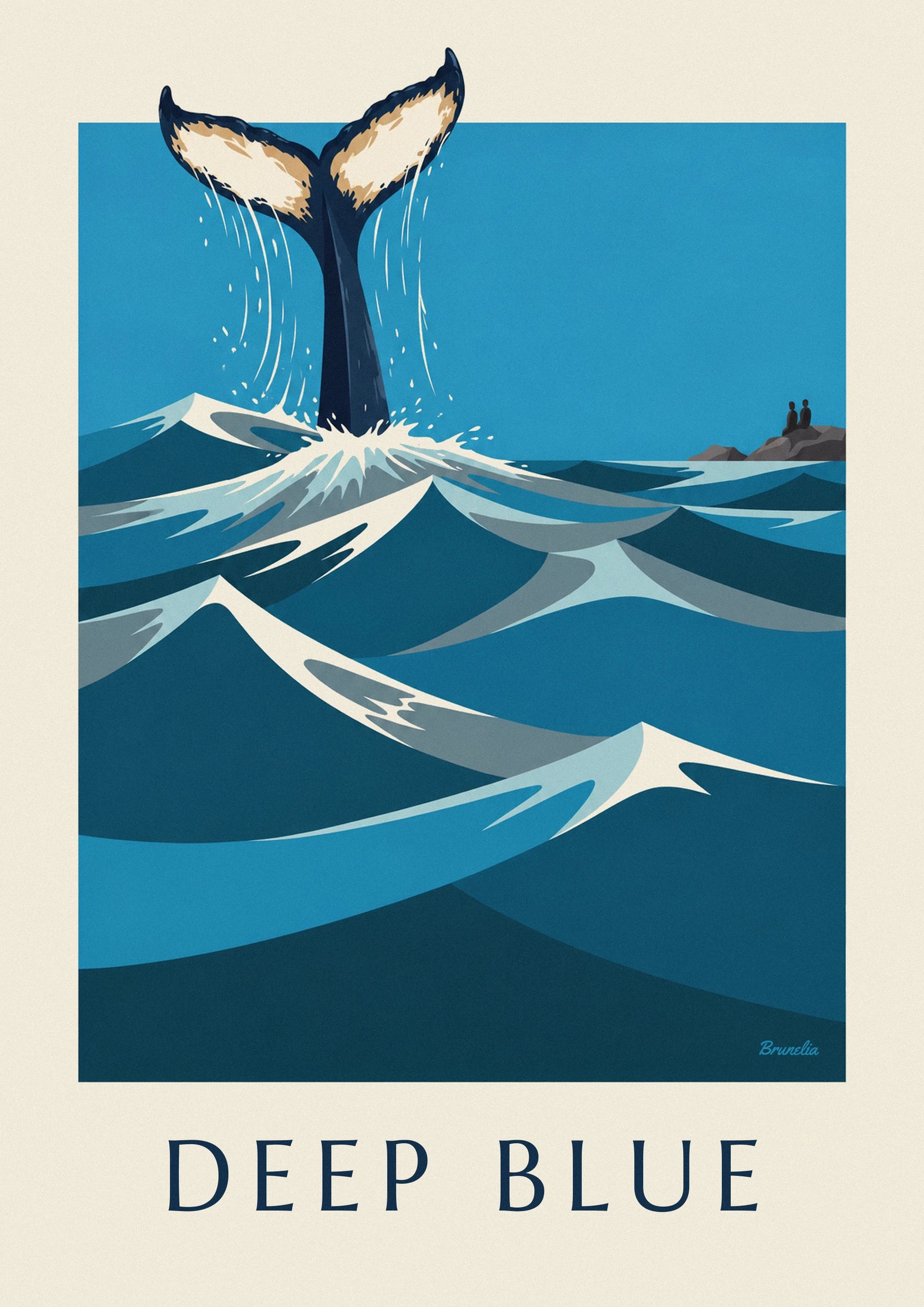 Poster bultrug die in de oceaan duikt, staart omhoog: detail in close-up