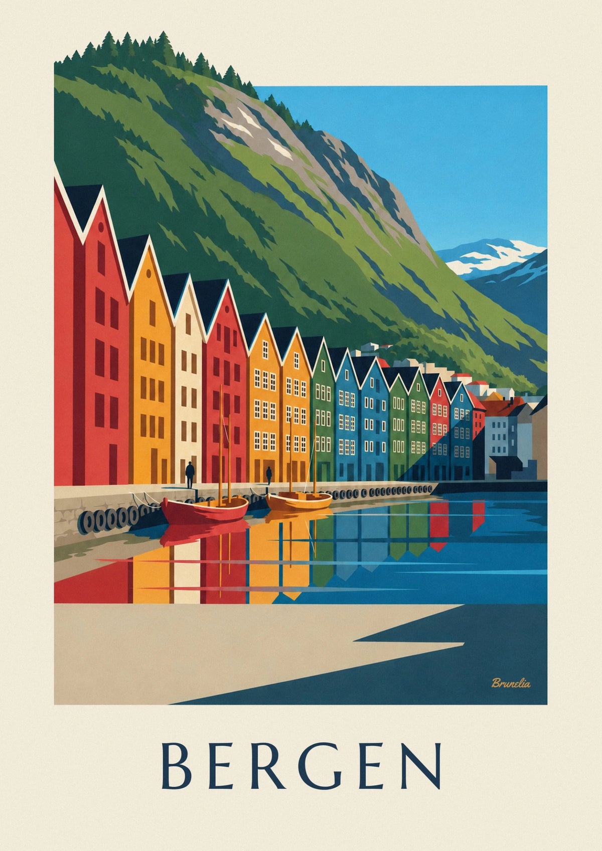 Bryggen wharf, colorful houses and Bergen harbor poster