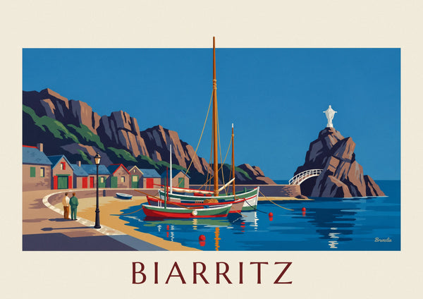 Poster vissershaven van Biarritz en Rocher de la Vierge