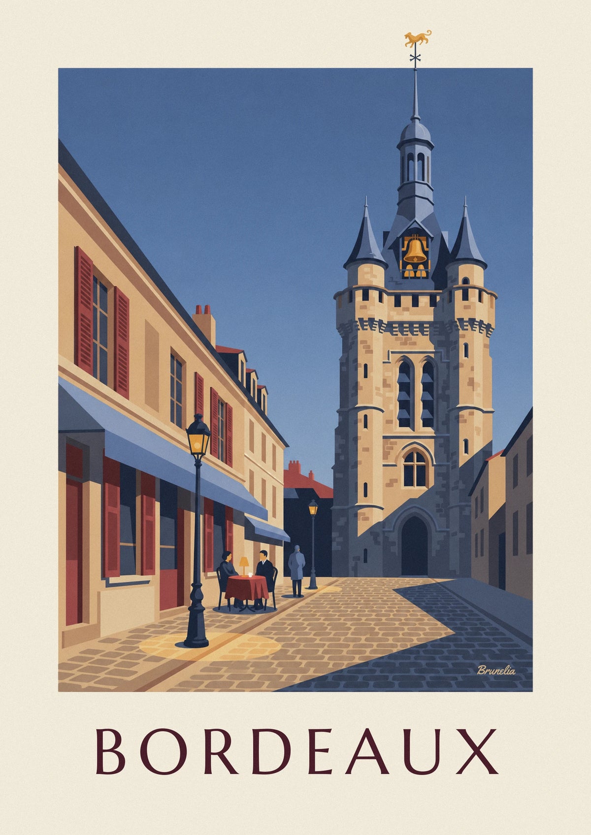 Bordeaux Grosse Cloche and café terrace poster
