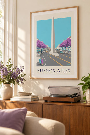 Affiche obélisque de l'avenue 9 de Julio à Buenos Aires : encadrée au mur