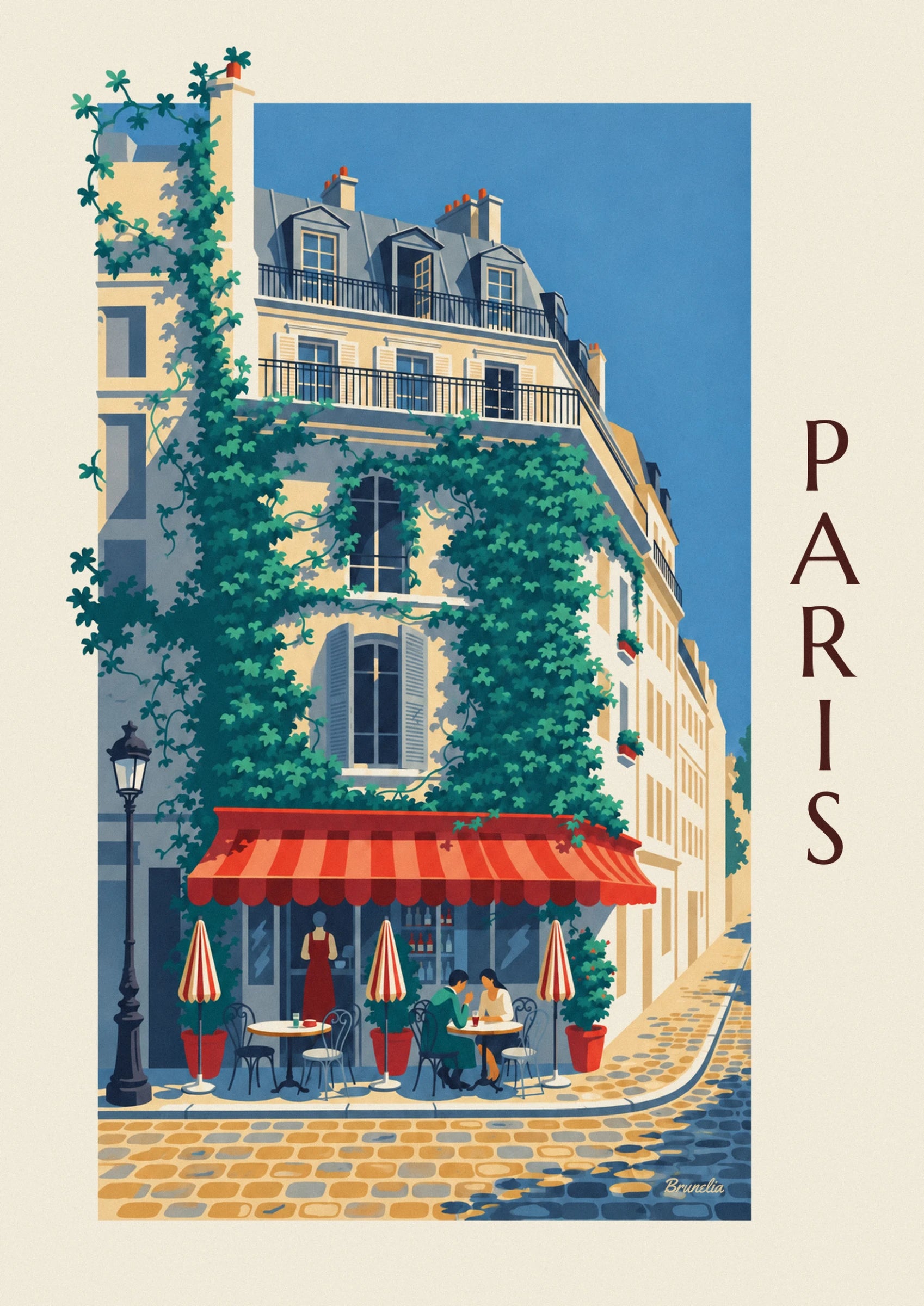 The green ivy climbing the cream façade beneath a wrought iron balcony