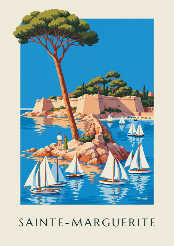 Poster eiland Sainte-Marguerite en Fort Royal voor de kust van Cannes