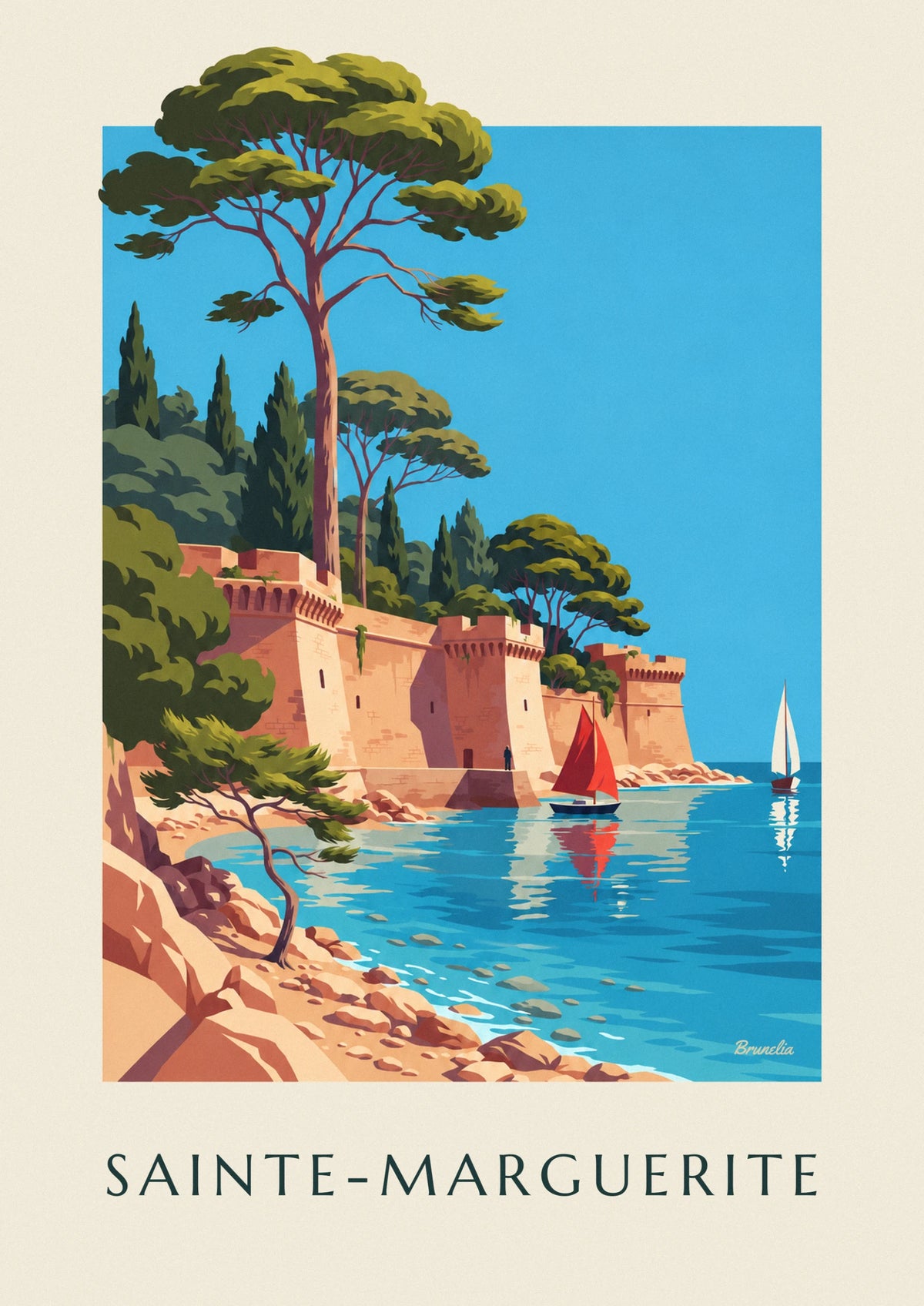 Affiche île Sainte-Marguerite et fort royal au large de Cannes