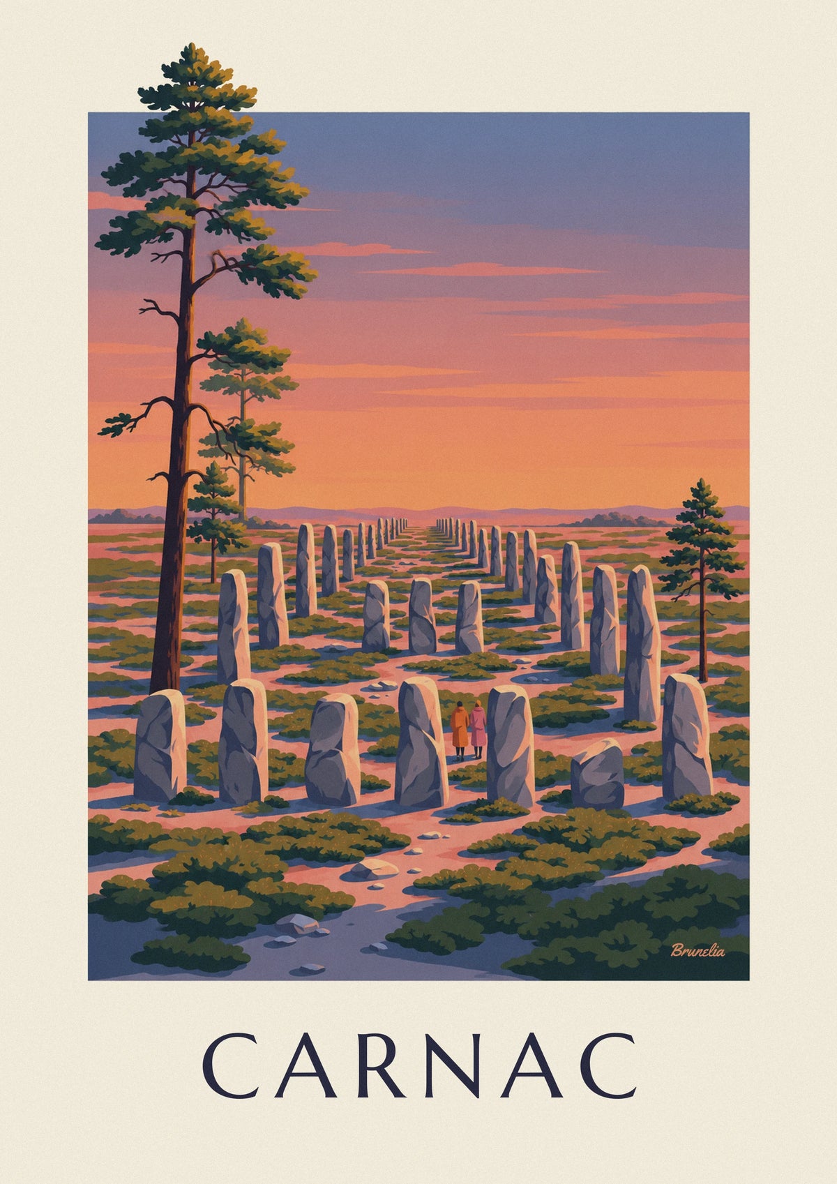 Poster menhirs van Carnac bij zonsondergang