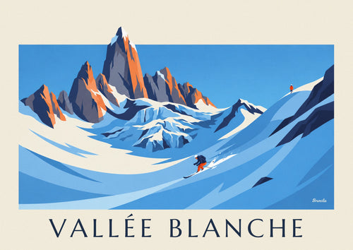 Poster off-piste skiër op de gletsjer van de Vallée Blanche: de volledige poster