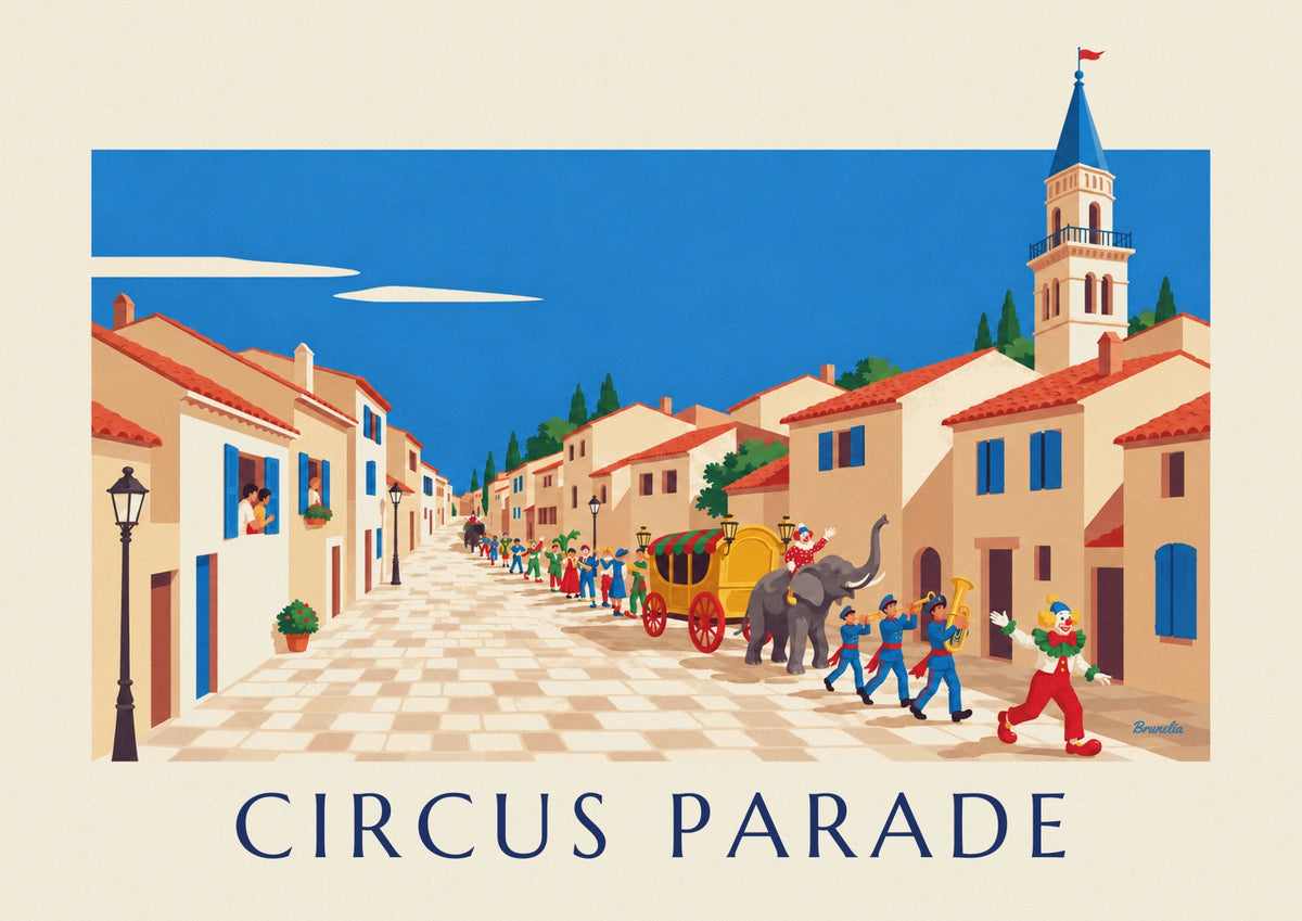 Affiche parade du cirque à travers le village