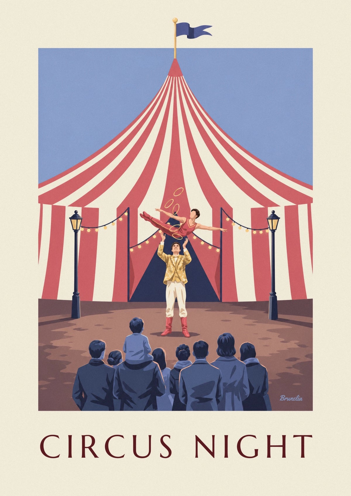 Affiche jongleur et acrobate devant un chapiteau de cirque