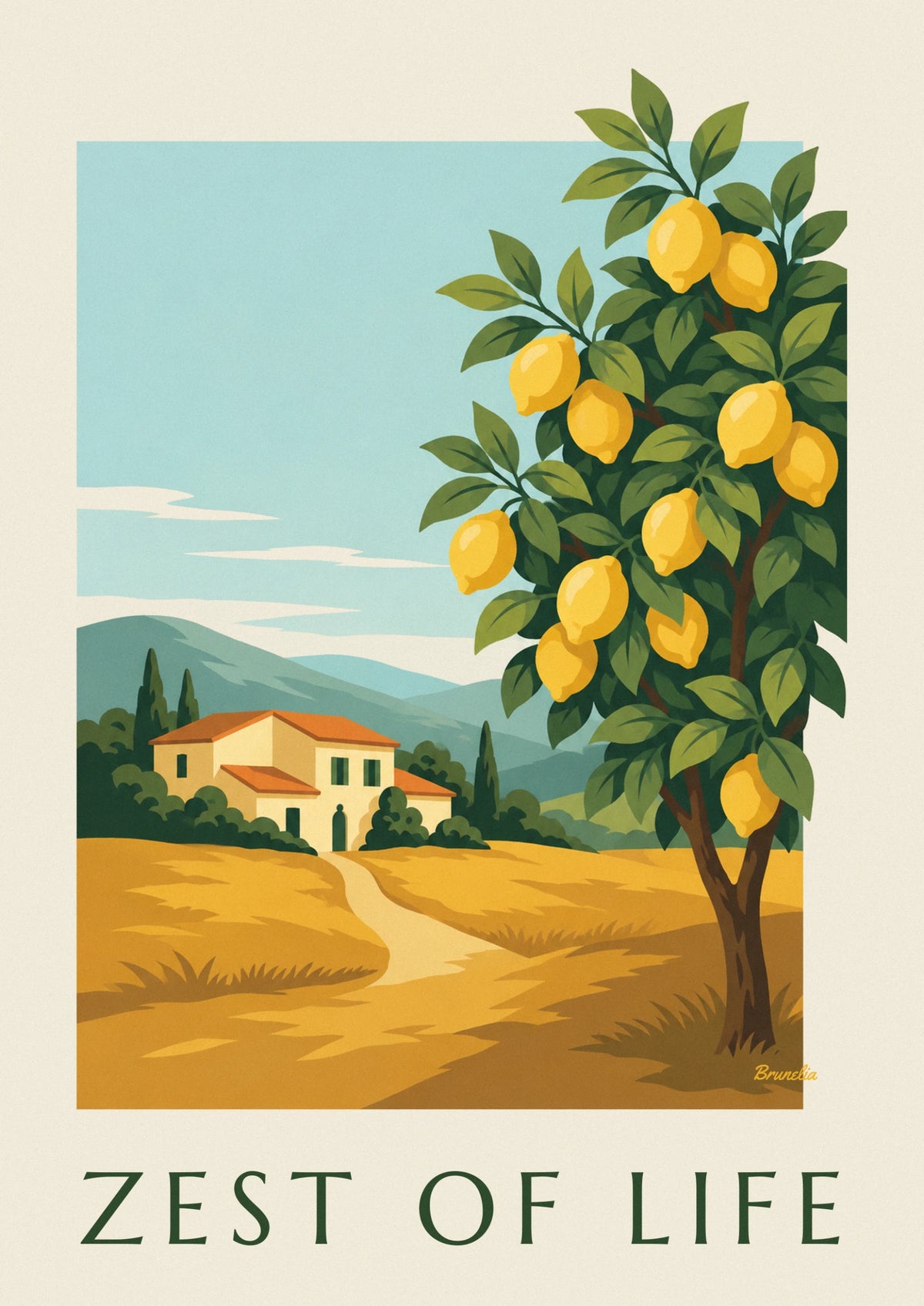 Ripe lemons and green foliage on the branch poster