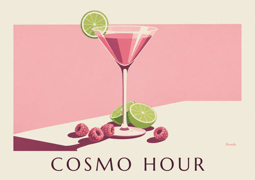 Affiche cocktail Cosmopolitan à la framboise et citron vert : l'affiche entière